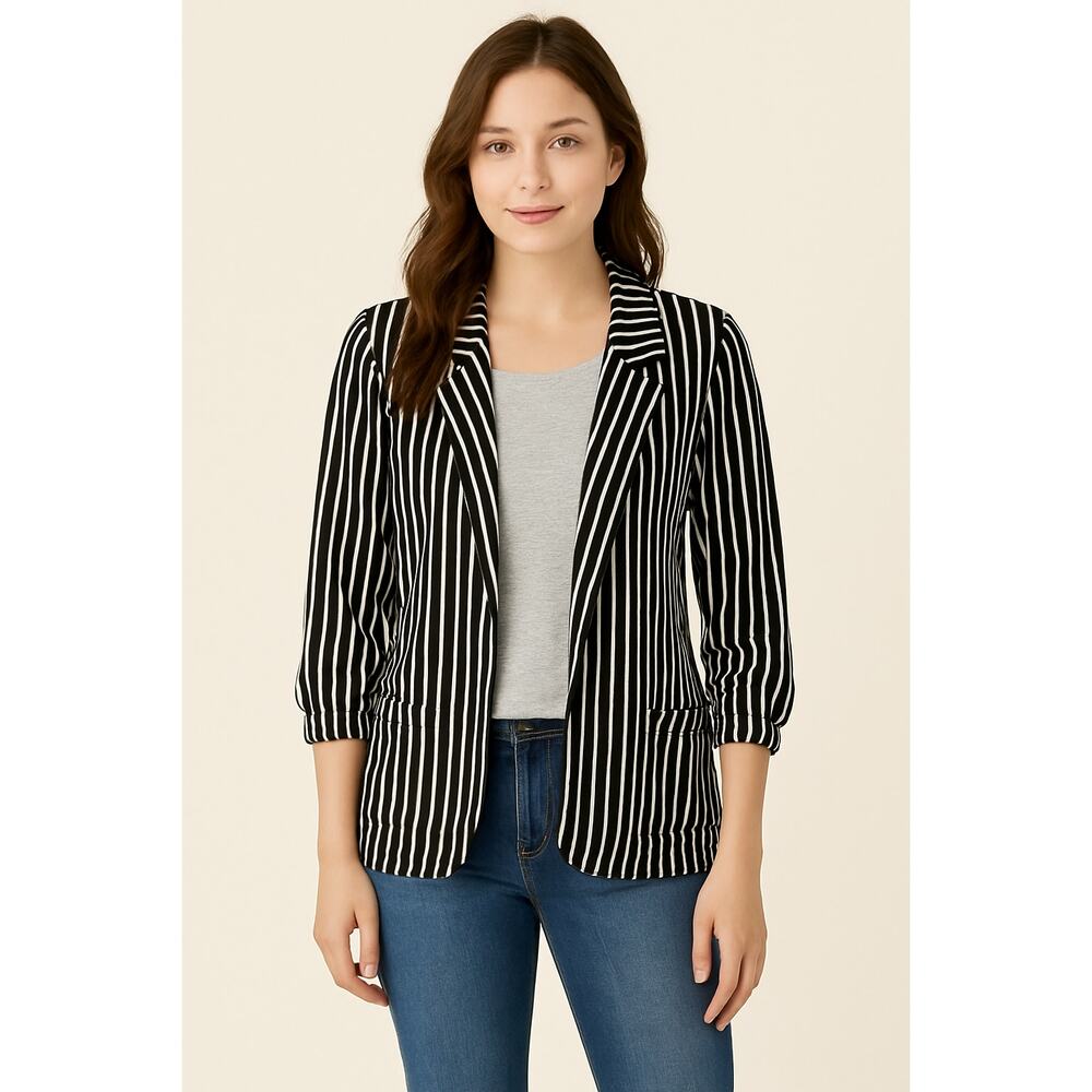 Robert Louis Black & White Striped Open Blazer Size M